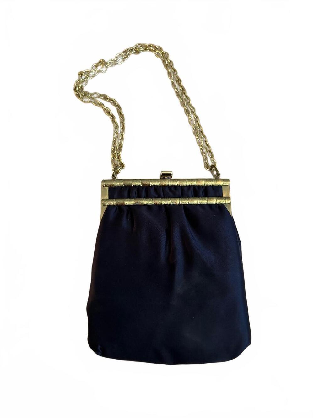 Vintage Mardane USA Black Evening Bag with Gold Chain and Frame